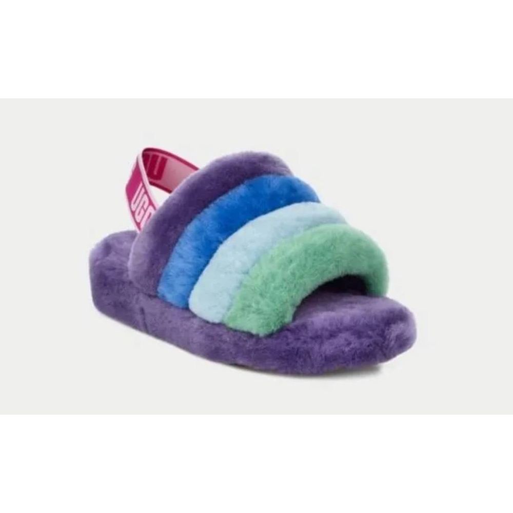 UGG RAINBOW FLUFF YEAH SLIDE SHEEPSKIN SLIPPER SIZE 9